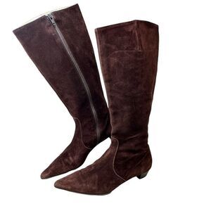 J. CREW Chocolate Brown Suede Leather Knee High Point Toe Boots Size 8